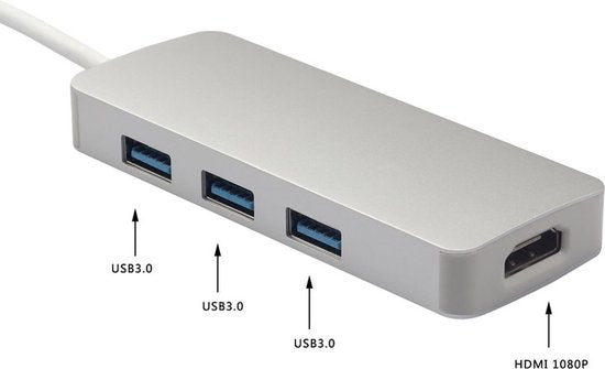 USB 3.0 naar HDMI Adapter – 3x USB-A Hub 4-in-1 – Grafische Extensie – Tot 2048x1152 – Windows & Mac-Ilumina Benelux