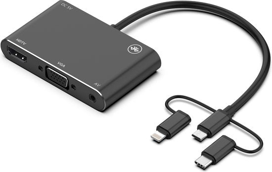 Universele HDMI/VGA/AV Adapter 8-Pin – USB-C – Lightning – Micro USB naar HDMI – 4K Converter Geschikt voor: iPhone, Android, TV, Monitor, Beamer – Alles-in-één Display Adapter