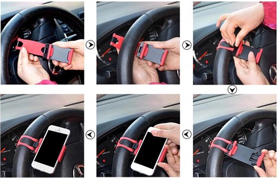 Telefoonhouder auto – Stuurwielhouder universeel – 55-80 mm – Zonder gereedschap – Siliconen bescherming – Rood-Ilumina Benelux