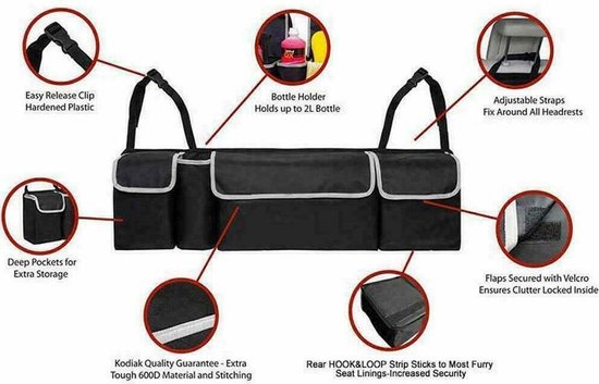 Auto kofferbak organizer – Achterbank opbergdoos tas – Universeel voor auto & caravan – 35.43x9.8x4.7 inch – Zwart-Opberger-Ilumina Benelux