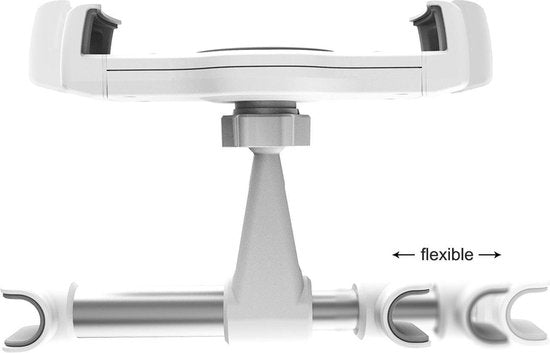 Witte hoofdsteunhouder met flexibele stang en vierarmige klem
