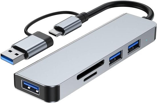 USB-C Hub 5-in-1 – USB 3.0 & USB 2.0 – SD/TF Kaartlezer – Plug & Play Dockingstation – Zwart-Ilumina Benelux