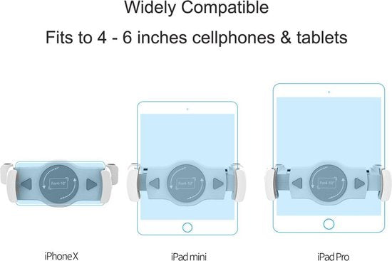 Witte hoofdsteunhouder naast telefoons en tablets