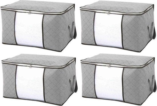 Opbergtas kleding organizer – 4 stuks dekbed opbergzak – Opvouwbaar stofbestendig – Ritssluiting – 60x40x30 cm – Grijs-Opbergtas kleding-Ilumina Benelux
