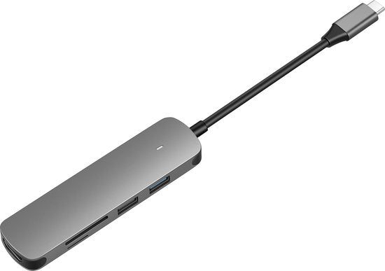USB-C Hub Adapter – 5-in-1 – HDMI 4K – 2x USB 3.0 – USB-C PD Opladen & SD Kaartlezer – Grijs-Ilumina Benelux