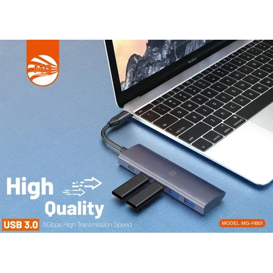 USB-C Hub – 4x USB 3.0 – USB-C Doorvoer – 5Gbps-Ilumina Benelux