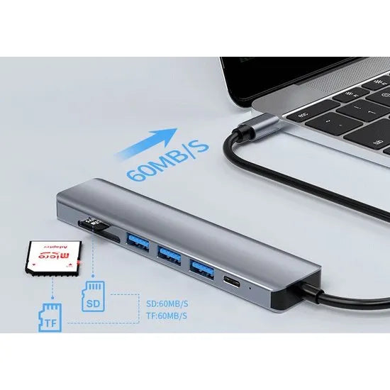 USB-C Hub 7-in-1 Multiport Adapter – 4K HDMI – USB 3.0 – SD & MicroSD Kaartlezer – Power Delivery – Voor Laptop, MacBook & Tablet