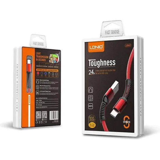 LDNIO LS63 USB-A naar Lightning Kabel – 1 Meter – 2.4A Fast Charging Nylon Kabel – Rood-Ilumina Benelux