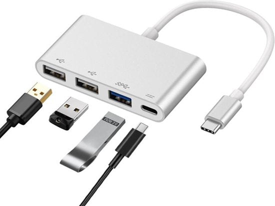 USB-C Hub – 4-poorts USB 3.0 Adapter met USB-C PD Oplaadpoort – 87W Snelladen – Plug & Play – Zwart-Ilumina Benelux
