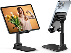Telefoonhouder bureau – Verstelbare tafelstandaard – Opvouwbaar – Voor smartphone, iPad Mini & Kindle – Zwart