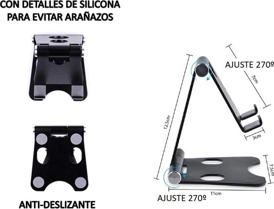 Verstelbare Telefoon & Tablet Bureauhouder – 4 t/m 10 inch – Aluminium – Inklapbaar – Antislip – Universele Opvouwbare Standaard – Geschikt voor iPad, Samsung, iPhone – Zwart