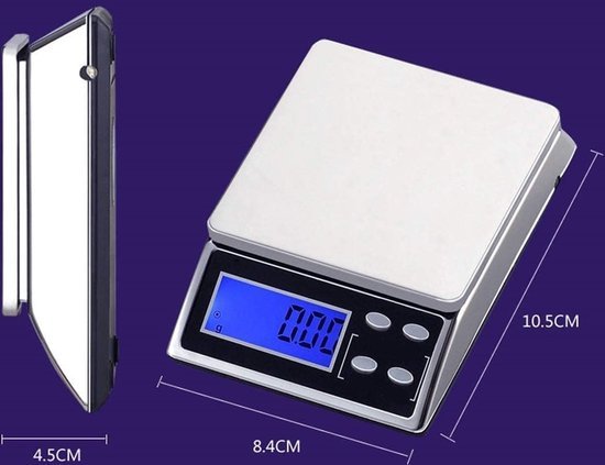 Precisieweegschaal keuken – 0,01g tot 200g – Pocketformaat – RVS weegplatform – Backlit LCD – Inclusief AAA batterijen-Ilumina Benelux