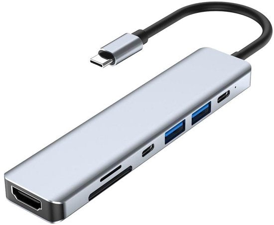 USB-C Hub – 7-in-1 Multiport Adapter – 87W Power Delivery – 4K HDMI – USB 3.0 & SD/TF Kaartlezer – Grijs-Ilumina Benelux