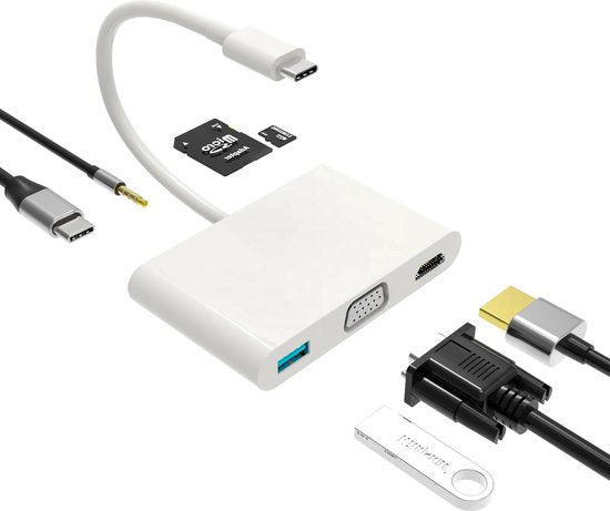 USB-C Hub Adapter – 7-in-1 Docking Station – HDMI 4K & VGA – USB 3.0 – PD 100W – SD Kaartlezer – Grijs-Ilumina Benelux