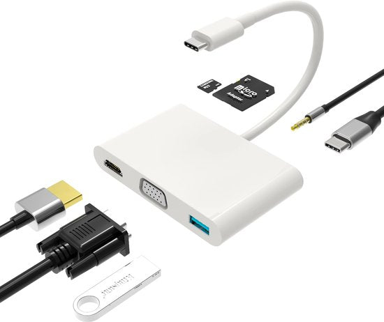 USB-C Hub 7-in-1 – HDMI 4K & VGA – 100W PD – SD/TF Kaartlezer – USB 3.0 & 3.5mm Audio – Grijs-Ilumina Benelux