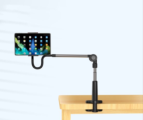 Zwanenhals Tablet Houder – Universele Lazy Arm Stand – Verstelbare Telefoonhouder met 360° Rotatie – Tablethouder – Klem voor Tafel/Bureau/Bed – Aluminium – Opvouwbaar voor Smartphones & Tablets