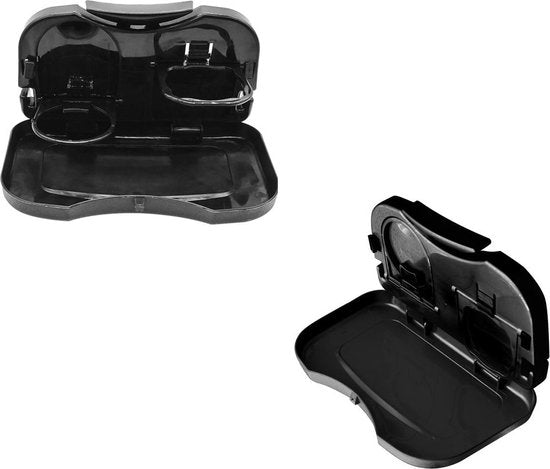 Achterbank autotafel – Hoofdsteun tafelblad met bekerhouder – Eten & drinken – Opvouwbaar – Beige