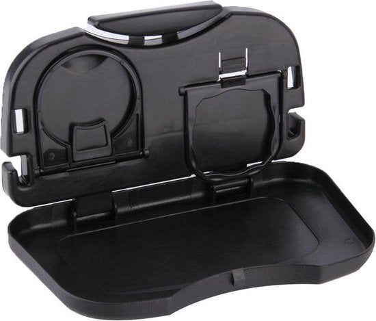 Achterbank autotafel – Hoofdsteun tafelblad met bekerhouder – Eten & drinken – Opvouwbaar – Beige