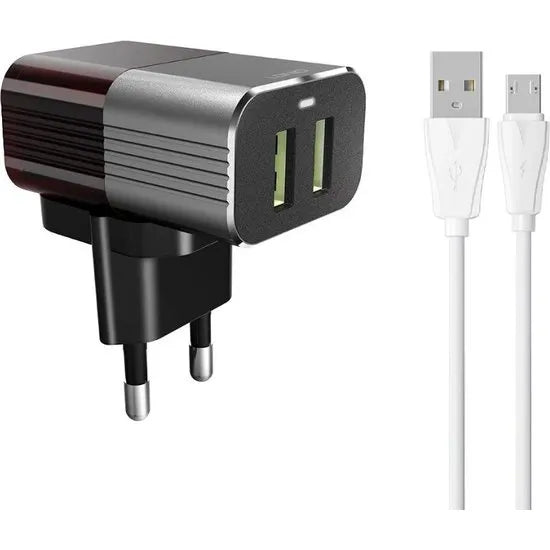 LDNIO A2206 Dual USB Oplader – 2.4A Snellader met Micro USB Kabel-Ilumina Benelux