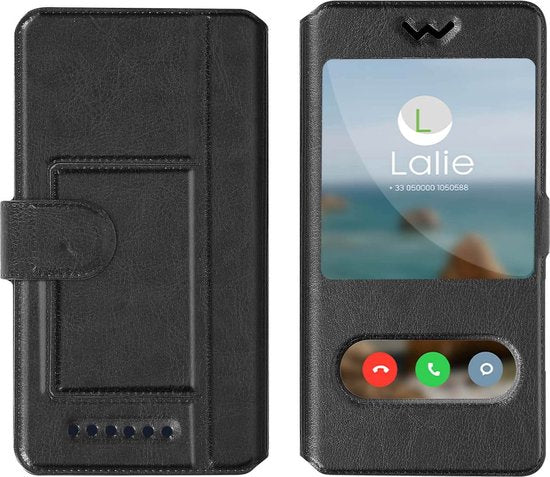 Universele Hoesjes 4,8-5,3 inch – Flipcase met Venster – Afneembaar – Zwart