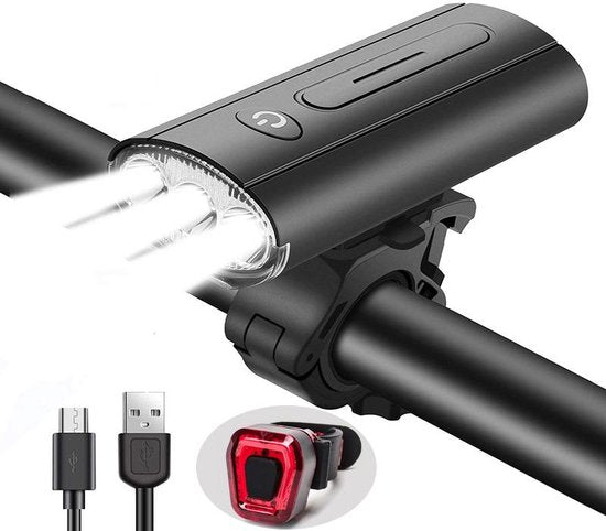 Fietsverlichting set – USB oplaadbaar voor- en achterlicht – 3000mAh powerbankfunctie – IPX5 waterdicht – USB-C Type-C – Zwart-Ilumina Benelux