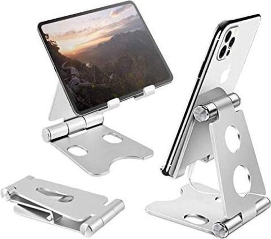 Tablethouder bureau – Vouwbare standaard voor tablet & telefoon – Universeel – Antislip – Zilver-Ilumina Benelux
