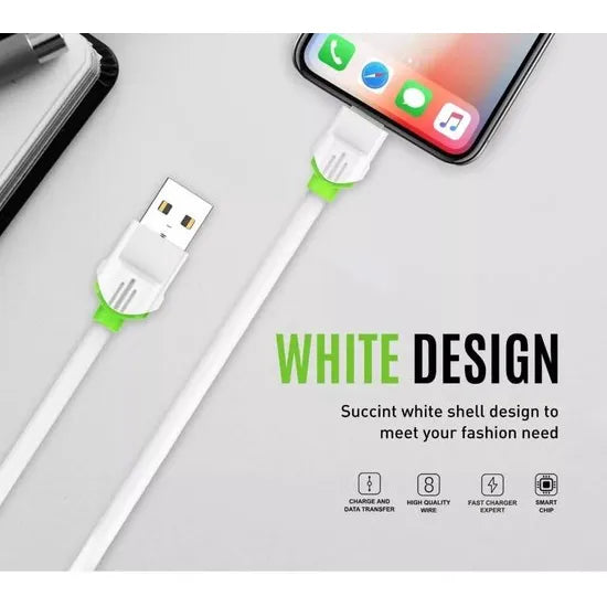 LDNIO LS35 USB-A naar Lightning Kabel – 2 Meter – Fast Charging Oplaadkabel – Wit-Ilumina Benelux