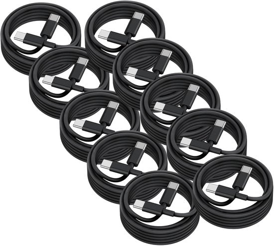 USB-C Oplaadkabel – Geschikt voor iPhone 15/16 & Samsung – USB-C naar USB-C – 3 Meter – 10 stuks – Zwart-USB-Kabels-Ilumina Benelux