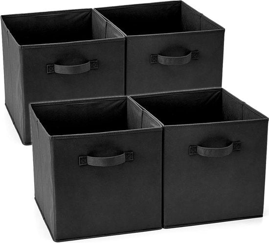 Opbergmanden kast – Opbergbox set van 4 – Voor speelgoed & kleding – Voor badkamer keuken zolder – Zwart-Opbergmanden-Ilumina Benelux