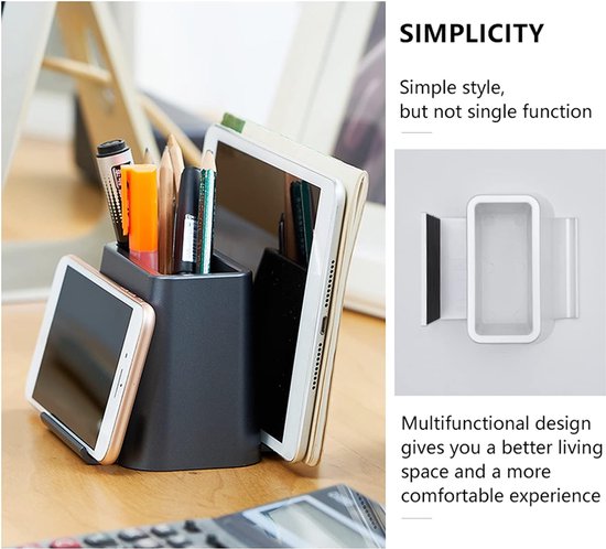 Tablethouder bureau – 3-in-1 bureau organizer met telefoonstandaard, laptophouder & penhouder – Zwart