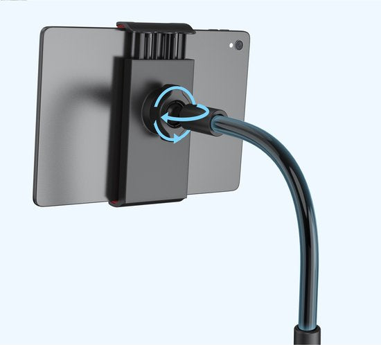 Tablethouder bureau – Universele zwanenhals lazy arm – 360° draaibaar – Klem voor tafel/bed – Aluminium Zilver