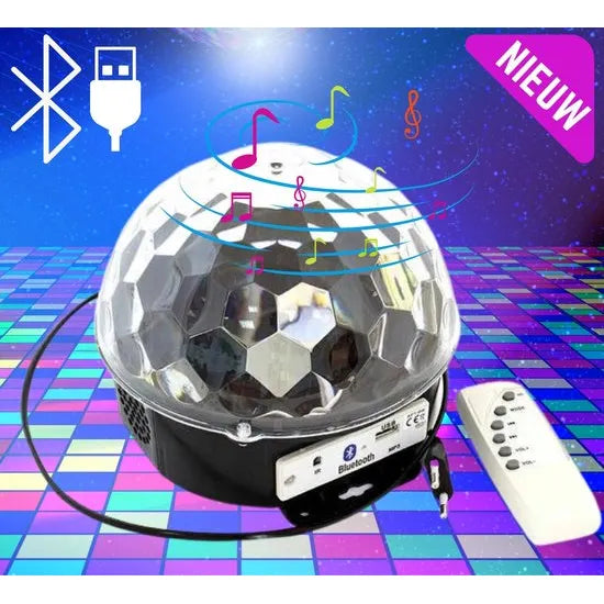 Roterende Discolamp met Bluetooth Speaker – LED Discobal – Muziekgestuurd – USB MP3 Speler – Afstandsbediening – RGB Feestverlichting-Ilumina Benelux