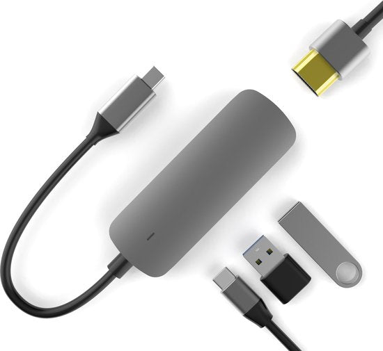 USB-C Dockingstation – 4-in-1 Type-C Hub – 4K HDMI – 2x USB 3.0 + USB-C PD – Geschikt voor MacBook/Laptop/Chromebook – Grijs-Ilumina Benelux