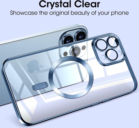 iPhone 15 Plus Hoesjes – Magnetische Clear Siliconen Backcover – Camera Lens Protector – MagSafe – Blauw-Ilumina Benelux