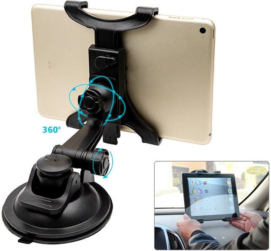 Universele Auto Tablethouder – Voorruit & Dashboard Beugel – 360° Draaibaar – Geschikt voor iPad, Samsung, Huawei, Lenovo – 7 t/m 11 Inch – Raam - Zuignap Montagesysteem – Zwart