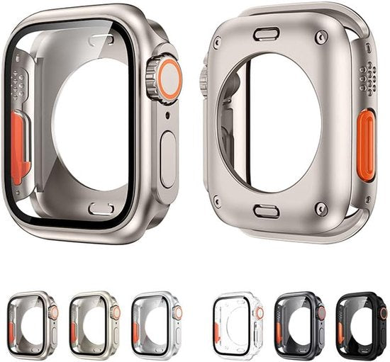 Bumper Case Geschikt voor Apple Watch Series 7 / 8 / 9 - 45mm - Full Cover Hard Case / Beschermend Hoesje Met Screenprotector - Goud