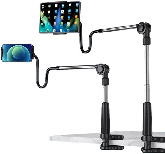 Tablethouder bureau – Zwanenhals Lazy Arm – 360° draaibaar – Tafel/Bureau/Bed klem – Aluminium Zilver-Ilumina Benelux