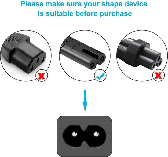 Netkabel 2-polige stekker op 8 dubbele aansluiting recht Stroomkabel Geschikt voor: Sony Playstation 2/3/4/5 (PS2/PS3/PS4/PS5), Xbox One X, Xbox 1s, Slim Edition en Hp Canon Pixma printer (C7 stroomkabel koude apparaat stekker)