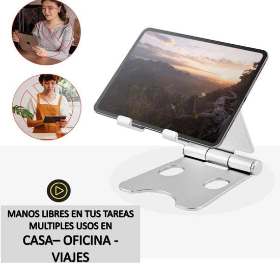 Tablethouder bureau – Vouwbare standaard voor tablet & telefoon – Universeel – Antislip – Zilver-Ilumina Benelux