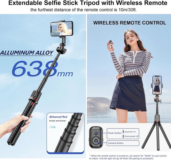 Octopus Tripod Statief XL – Flexibel statief voor smartphone & DSLR – Bluetooth afstandsbediening – 360° draaibaar – 3kg draagkracht – Zwart