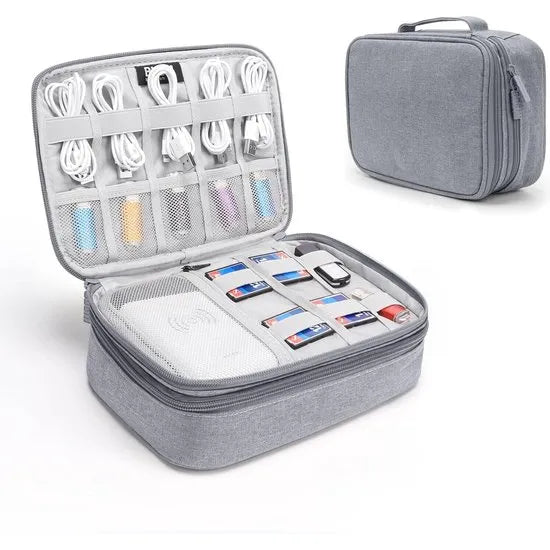 Elektronische Organizer Tas – Kabel Organizer – Accessoiretas voor Tablet, Opladers, Powerbank, Externe Harde Schijf, USB-Kabels & Geheugenkaarten – Grijs-Ilumina Benelux