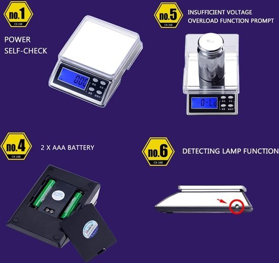 Precisieweegschaal keuken – 0,01g tot 200g – Pocketformaat – RVS weegplatform – Backlit LCD – Inclusief AAA batterijen-Ilumina Benelux