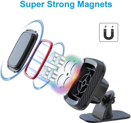 Telefoonhouder auto – Magneet – 3M plakmontage – 360° draaibaar dashboard – Set van 2 – Zwart-Ilumina Benelux
