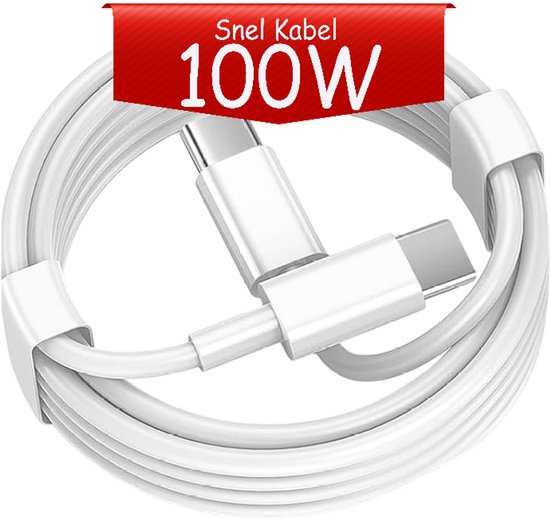 USB-C Oplaadkabel – Geschikt voor iPhone 15/16 iPad Pro Samsung MacBook – 100W Snelladen – 1 Meter – Wit-USB-Kabels-Ilumina Benelux