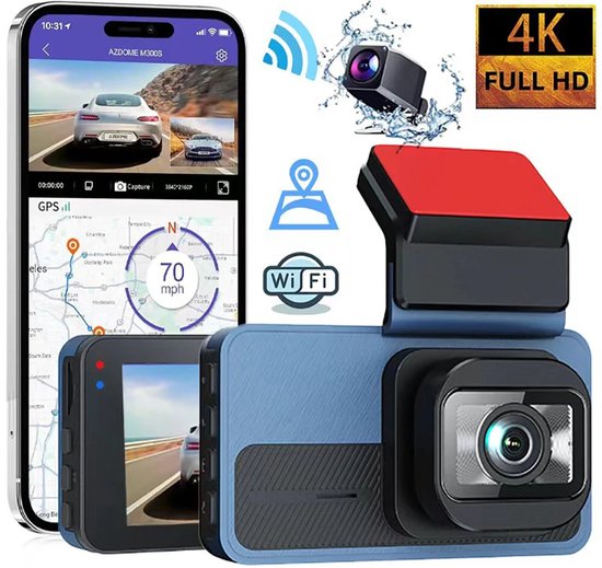 Dashcam auto – 4K Dual Voor & Achter – 64GB – GPS WiFi ADAS Nachtzicht Parkeerbewaking – 170° Groothoek – 3” Display – Zwart-Ilumina Benelux