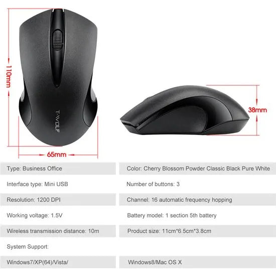 Draadloze Muis 2.4GHz – 1200 DPI – USB Nano Ontvanger – Ergonomisch Design – Voor Windows, Mac & Linux