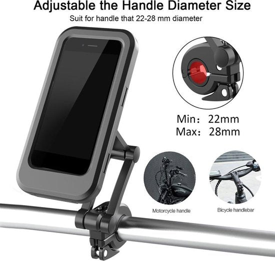 Telefoonhouder fiets – Waterdichte case – Verstelbaar – Universeel voor scooter & motor – Zwart-Ilumina Benelux