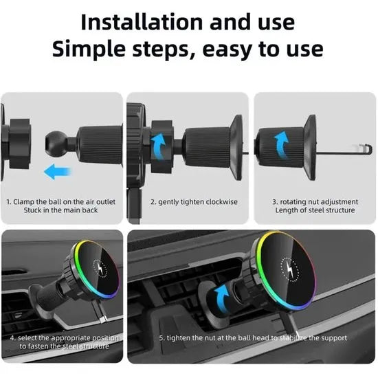 MagSafe Telefoonhouder Auto met Draadloze Oplader - 15W Magnetische Auto Houder Ventilatierooster - Uittrekbare USB-C Kabel - Geschikt voor iPhone 17/16/15/14/13/12 & Samsung S25/S24-Ilumina Benelux