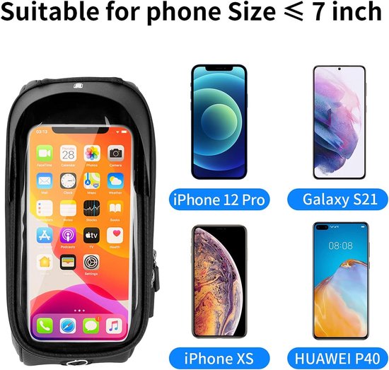 Telefoonhouder fiets – Frametas EVA Hard Shell – TPU Touchscreen 7.0 inch – Zonneklep & Oortelefoon Gat – Zwart-Ilumina Benelux