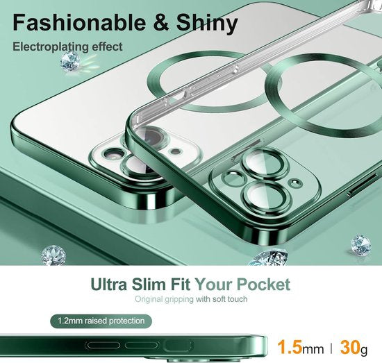 iPhone 13 Hoesjes – Magnetische Clear Siliconen Backcover – Camera Lens Protector – MagSafe – Groen-Ilumina Benelux